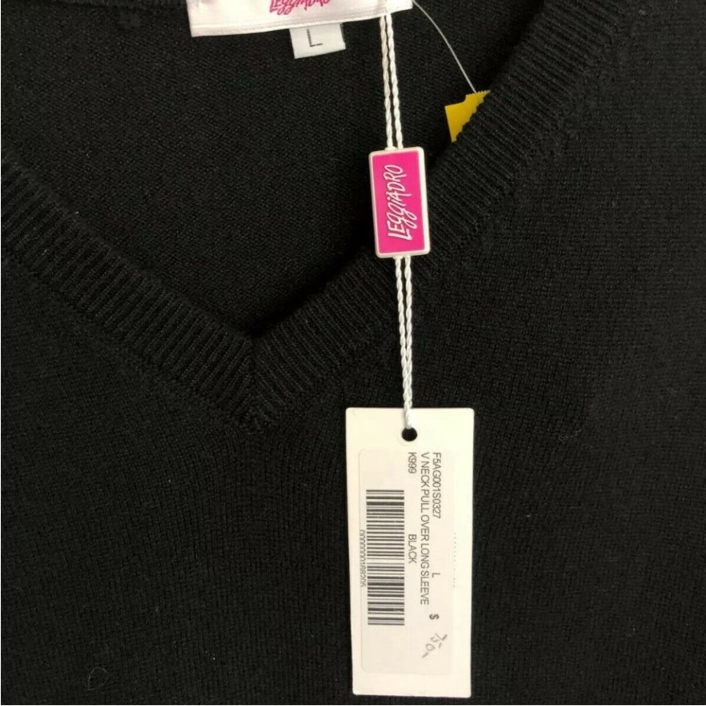 NWT Leggiadro Black V Neck Pull Over Sweater Size L - Picture 7 of 8
